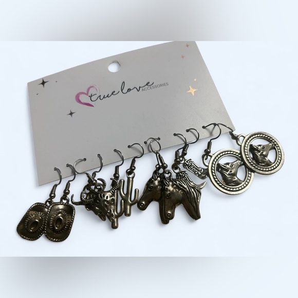 True Love Jewelry - Western Charm Dangle Earrings Set of 6 – Southwestern Boho Silver Tone